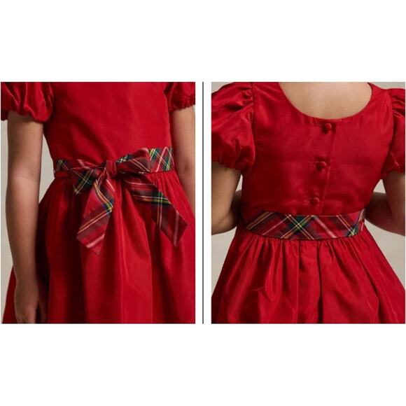 POLO RALPH LAUREN Girl's Festive Holiday Dress Size 6X Christmas Red Plaid Bow - Picture 2 of 9